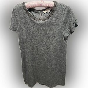 LOFT Charcoal Short Sleeve dress with Beaded Neckline (MB1)